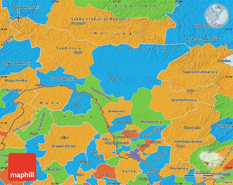 Political Map Of Amur Oblast, Amursk, Russia, Khabarovsk  Krai, Kwantung Leased  Territory