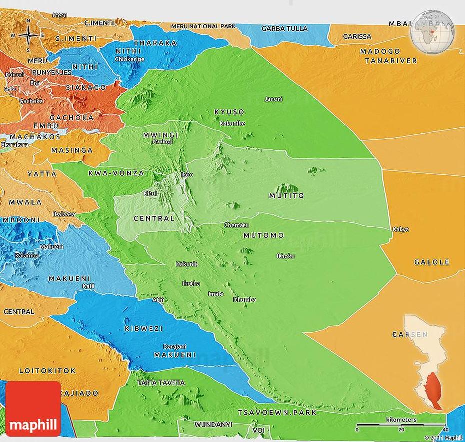 Political Shades Panoramic Map Of Kitui, Kitui, Kenya, Ironsmith, Kitui School