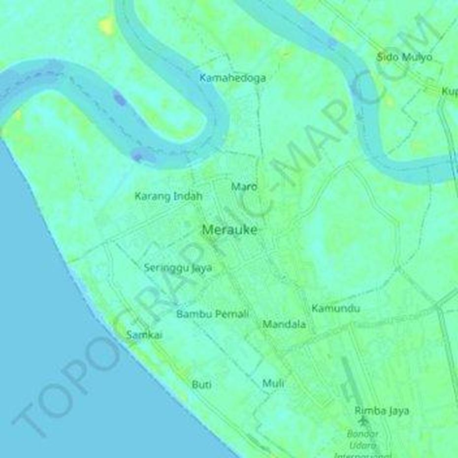 Merauke Topographic Map, Elevation, Relief, Merauke, Indonesia, Borobudur  Hd, Dari Sabang Sampai Merauke