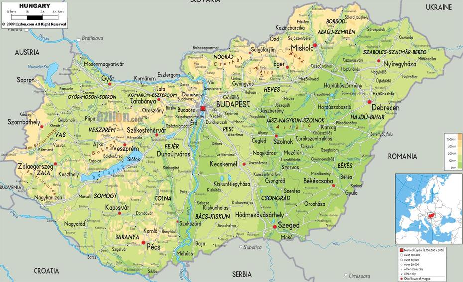 Physical Map Of Hungary – Ezilon Maps, Szigetszentmiklós, Hungary, Szigetszentmiklós, Hungary