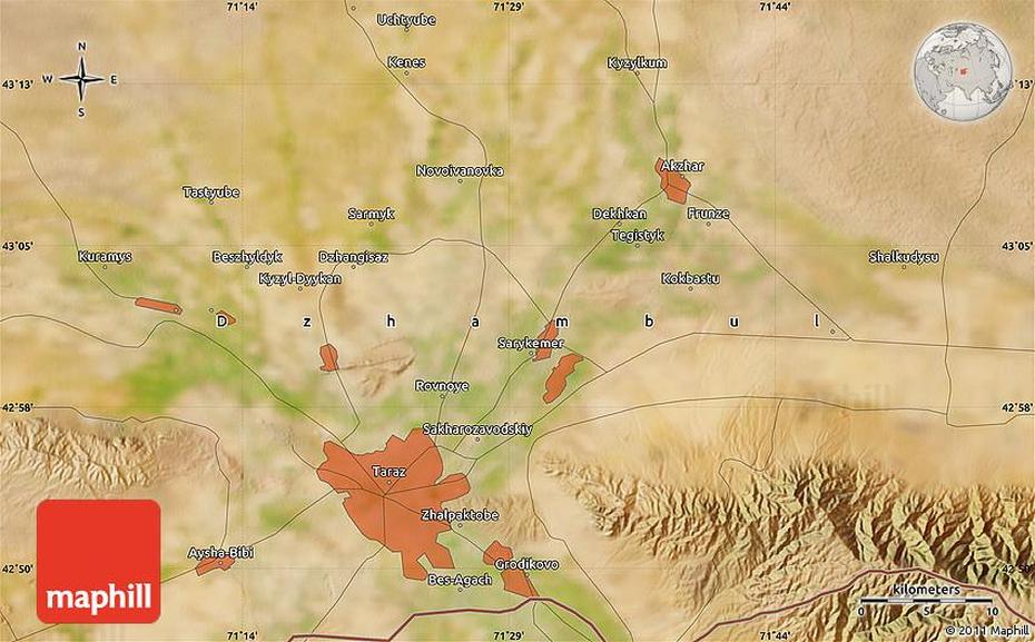 Satellite Map Of Taraz, Taraz, Kazakhstan, Kazakhstan  With Cities, Astana Kazakhstan