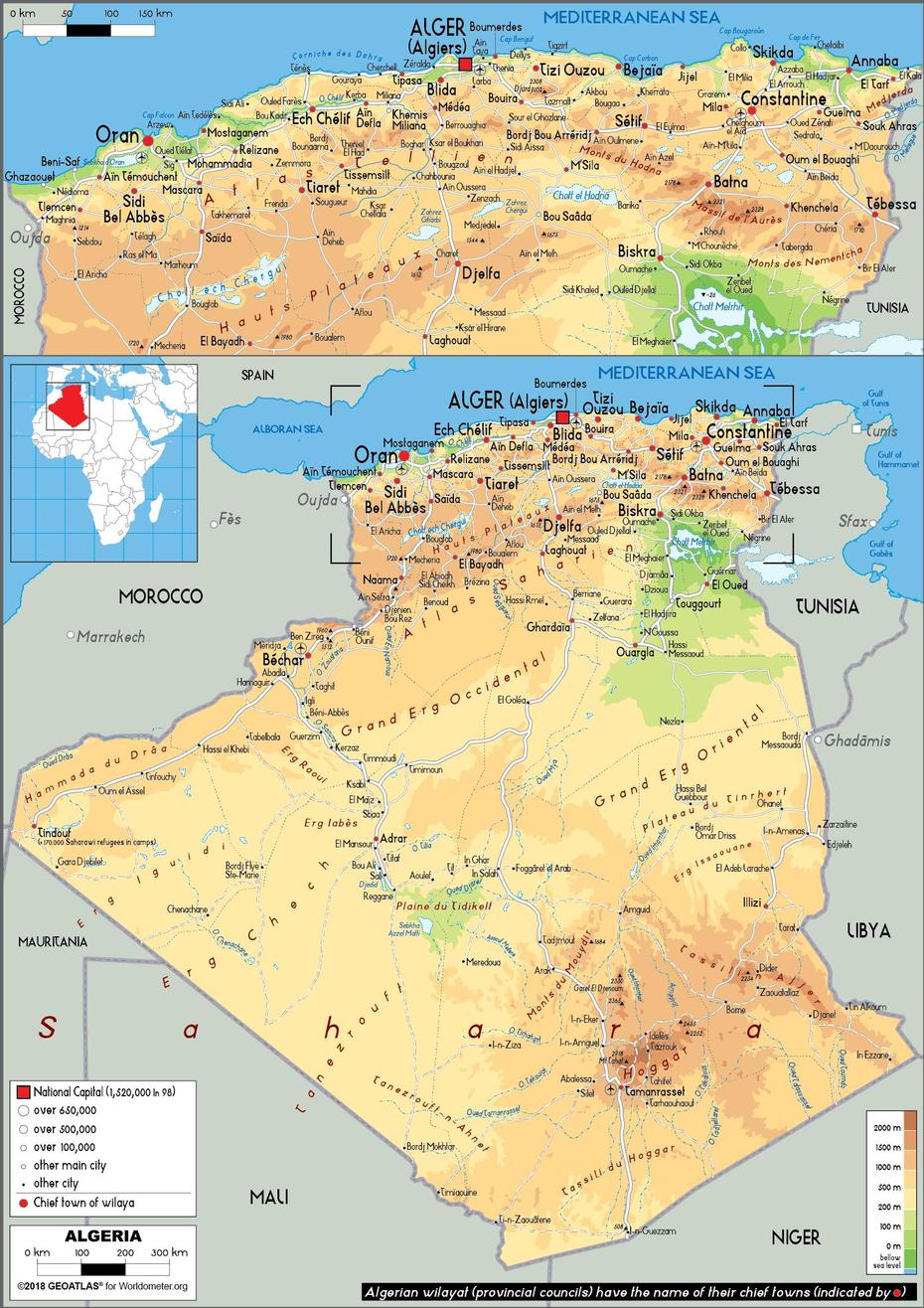 Algeria Map (Physical) – Worldometer, N’Gaous, Algeria, 1Er Gaou, Le Gaou