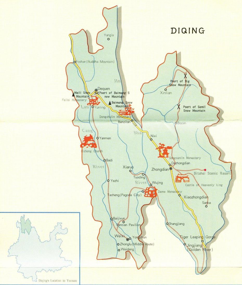 Diqing Tourist Map – Diqing  Mappery, Daqing, China, Harbin China, Of Hainan