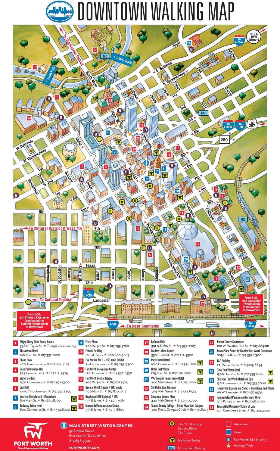 Fort Worth Downtown Map, Fort Worth, United States, Street  Fort Worth, Downtown Fort Worth