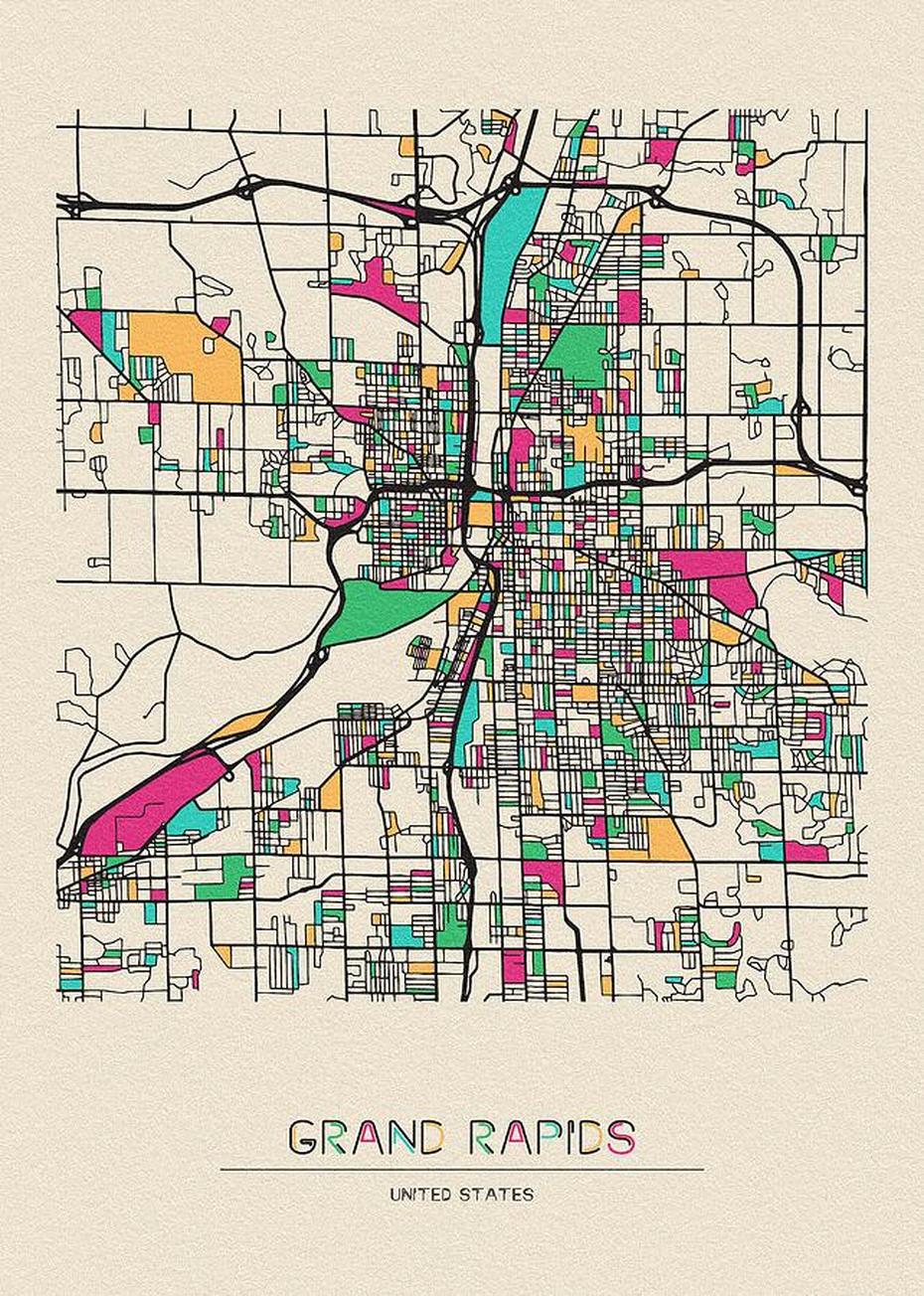 Grand Rapids, Michigan City Map Drawing By Inspirowl Design | Fine Art …, Grand Rapids, United States, New York In  The Usa, East Grand Rapids