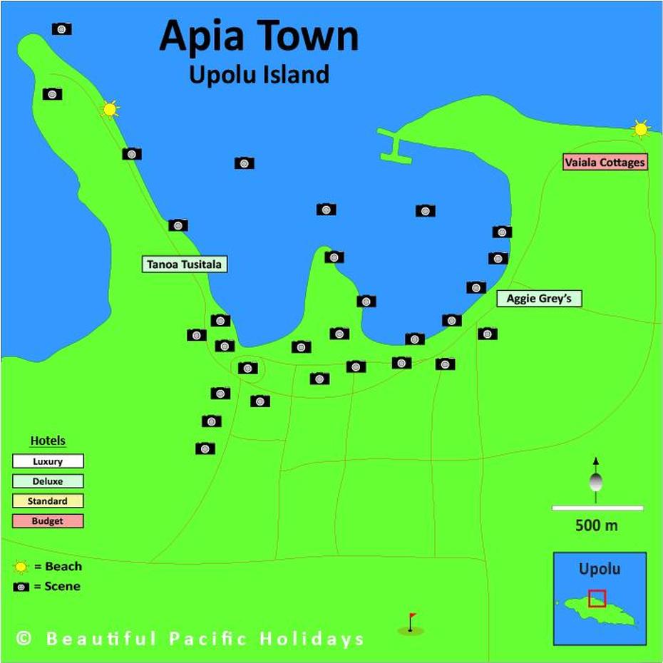 Map Of Apia Town In Samoa Showing Hotel Locations, Apia, Samoa, Apia Samoa Temple, Tanoa