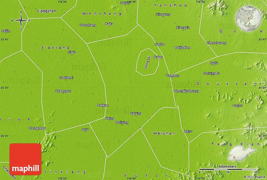 Physical Map Of Jining, Jining, China, Linyi China, Fuzhou China