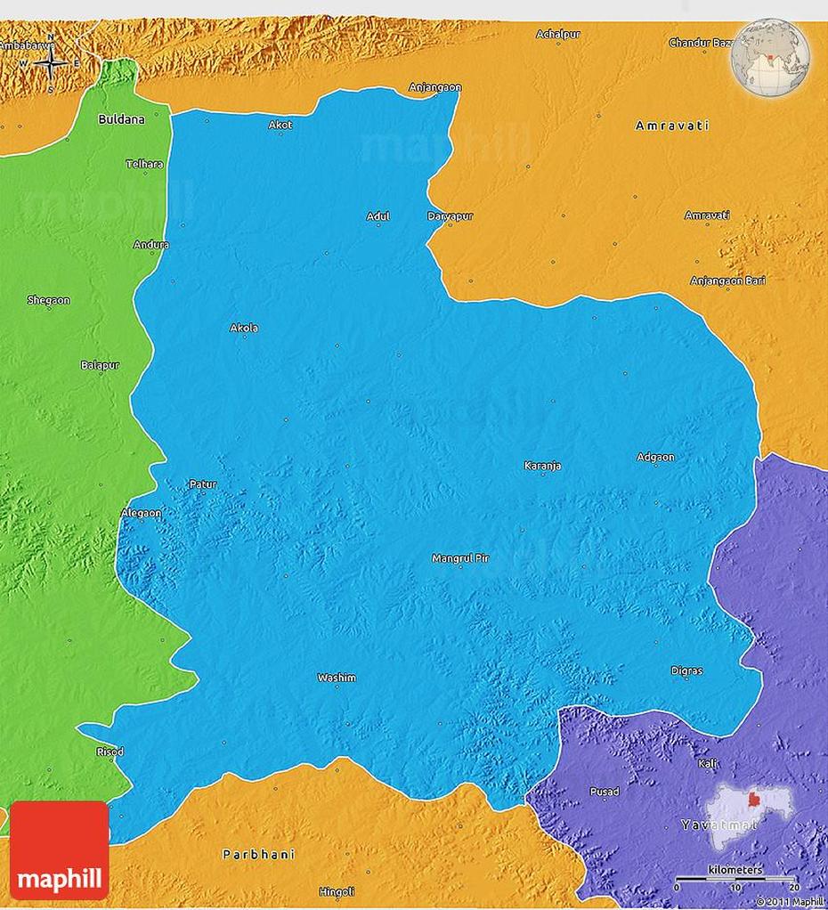 Political 3D Map Of Akola, Akola, India, Akot, Nova  Deli