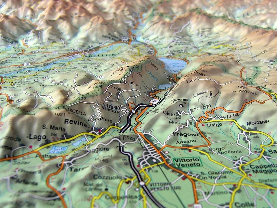 Raised Relief Map Belluno As 3D Map, Belluno, Italy, Anzio Italy, Foggia Italy