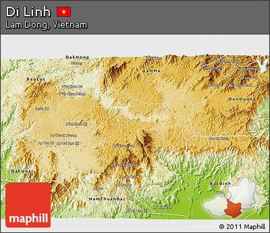 Free Physical 3D Map Of Di Linh, Di Linh, Vietnam, Binh Duong  Province, Binh Thuan Vietnam