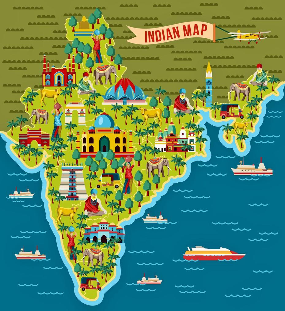 India Map Of Major Sights And Attractions – Orangesmile, Nelliyalam, India, Creative India, India  Design