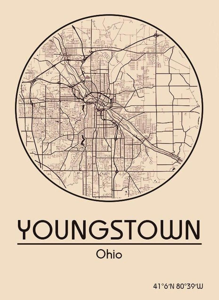 Karte / Map ~ Youngstown, Ohio – Vereinigte Staaten Von Amerika …, Youngstown, United States, Kent State University, Youngstown State University Football