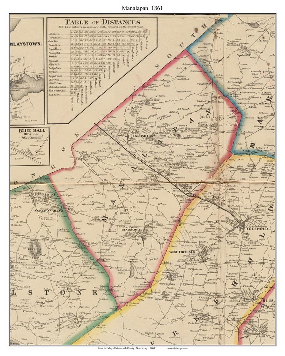 Manalapan, New Jersey 1861 Old Town Map Custom Print – Monmouth Co …, Manalapan, United States, Manalapan Nj, Manalapan Florida