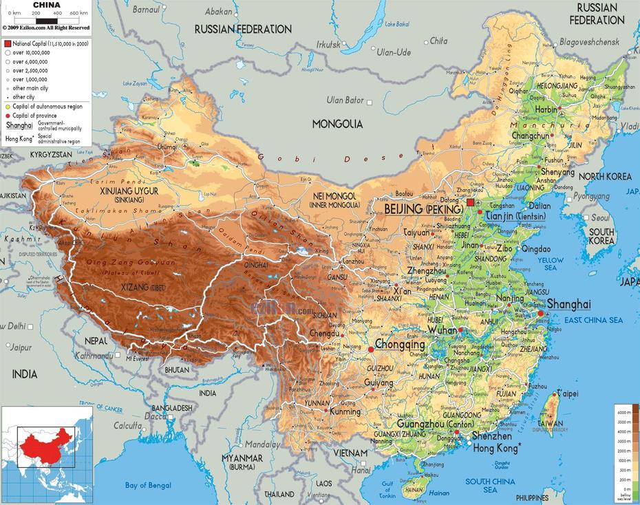 Physical Map Of China – Ezilon Maps, Kuaidamao, China, China  Simple, Eastern China
