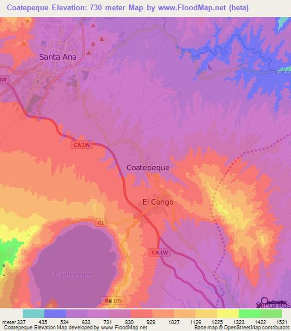 Elevation Of Coatepeque,El Salvador Elevation Map, Topography, Contour, Coatepeque, El Salvador, Cardedeu El Salvador, Lago De Coatepeque Hotel