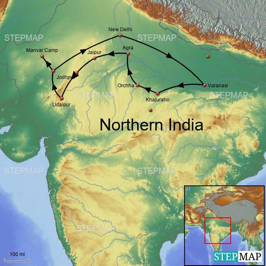 Stepmap – Northern India – Landkarte Fur India, Nibria, India, India  With City, India  Drawing