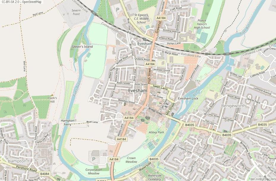 Evesham Map Great Britain Latitude & Longitude: Free England Maps, Evesham, United Kingdom, Downloadable  Of England, Yorkshire Dales England