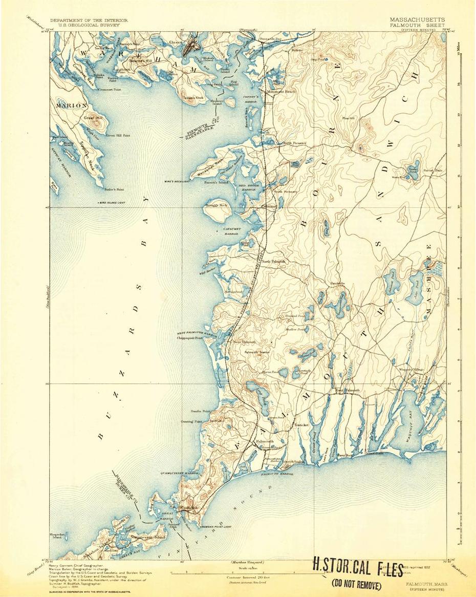 Falmouth, Massachusetts 1893 (1932B) Usgs Old Topo Map 15X15 Quad – Old …, Falmouth, United States, East Falmouth, Falmouth Maine