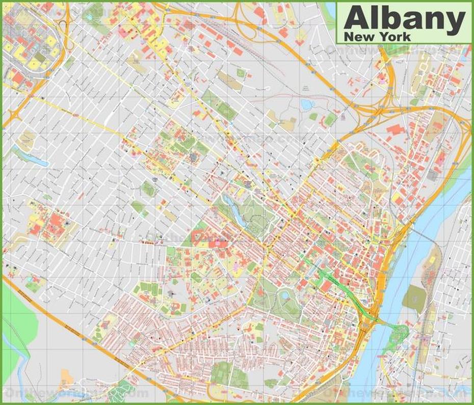 Large Detailed Map Of Albany, Albany, United States, University At Albany Suny, Albany Airport