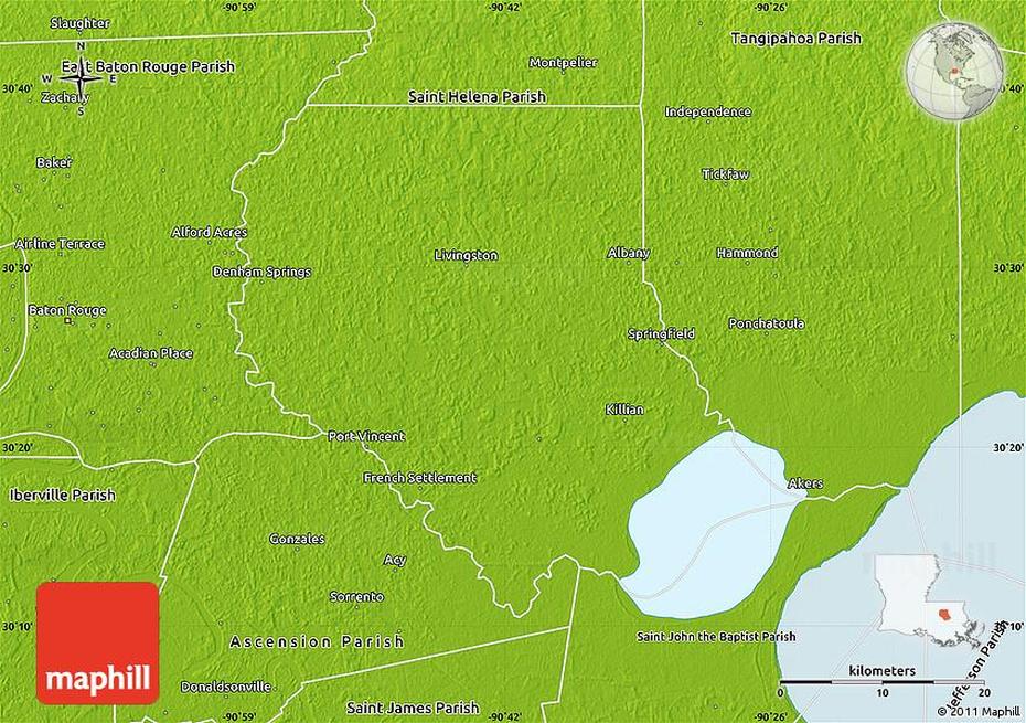 Physical Map Of Livingston Parish, Livingston, United States, United States  Simple, Cool United States