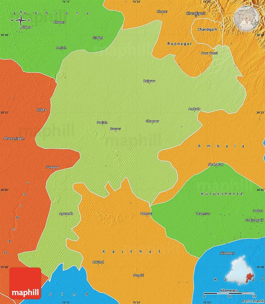 Physical Map Of Patiala, Political Outside, Patiāla, India, Patiala  Punjab, Patiala  Gharana