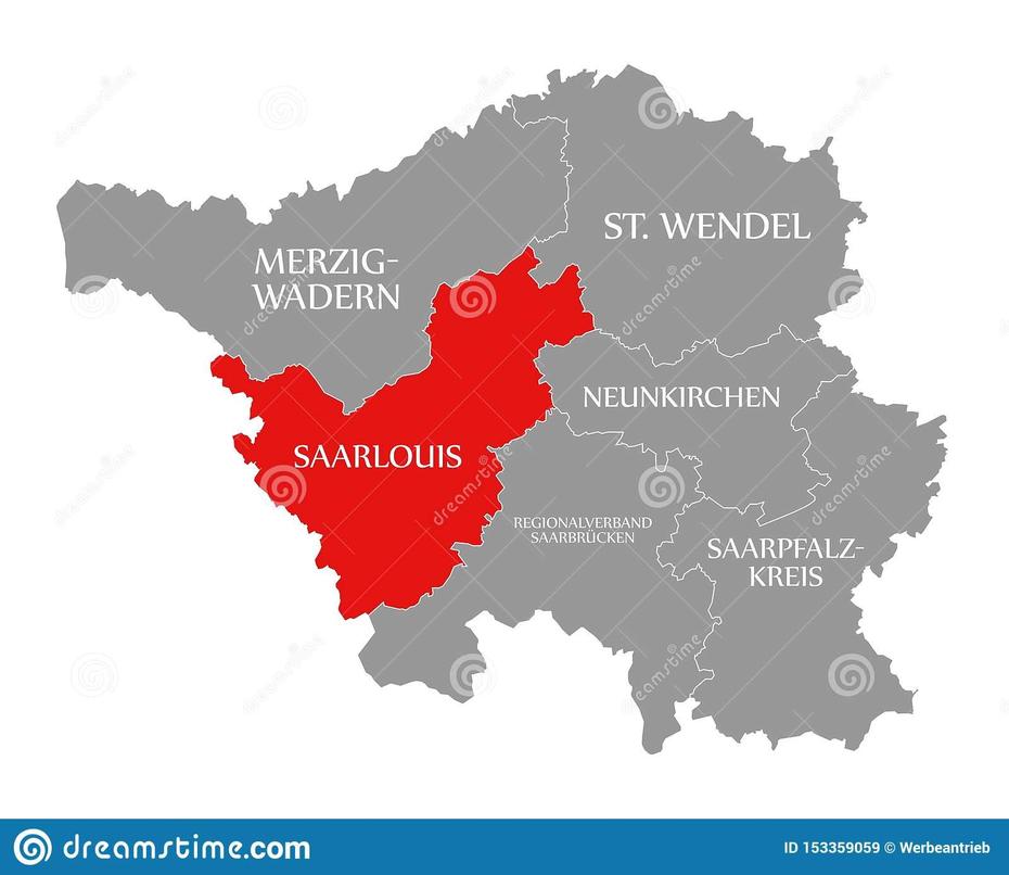 Saarlouis Red Highlighted In Map Of Saarland Germany De Stock …, Saarlouis, Germany, Berlin Germany World, Herzogenaurach