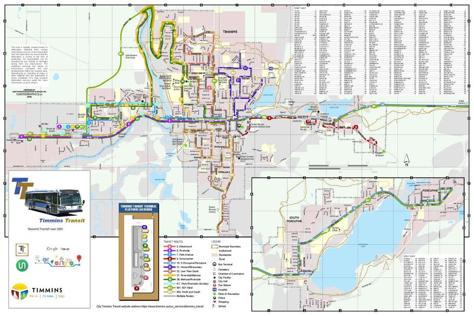 Timmins Transit System Map – City Of Timmins, Timmins, Canada, Canada Elevation, City Of Timmins